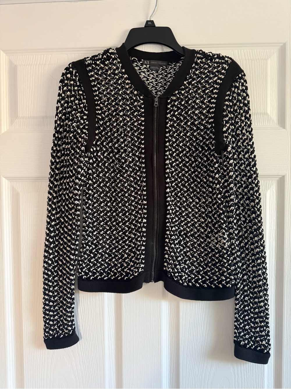 Armani Exchange Black and White Open Knit Cardigan Size M